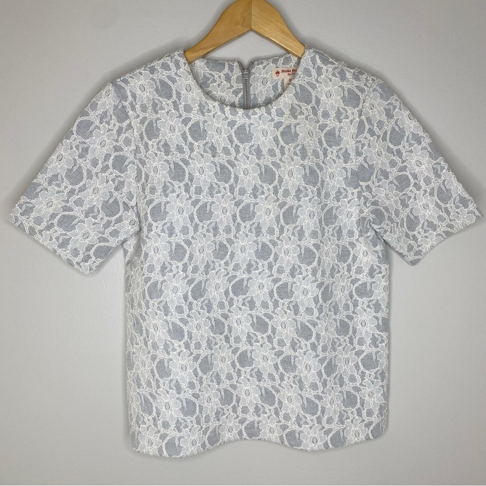 Brooks Brothers Vintage Soft Grey  Lace Back ZipTop